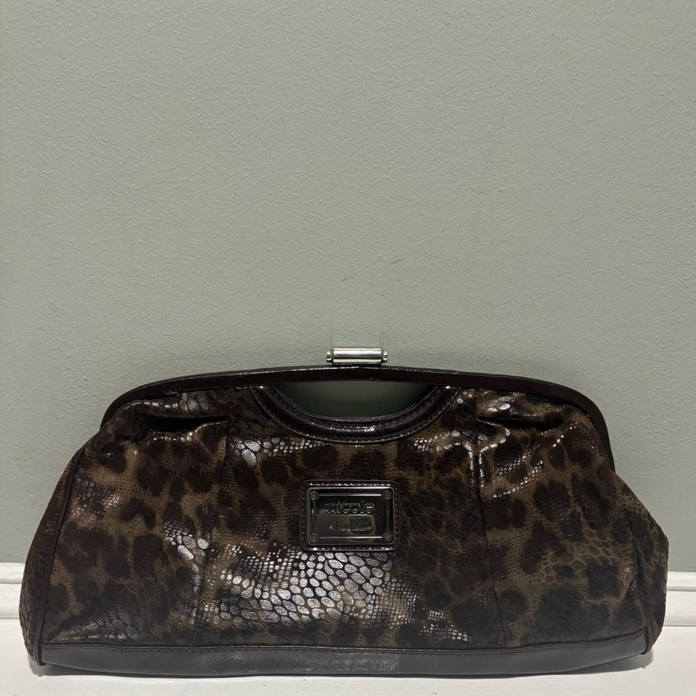 VTG Dk Brown Faux Leather Clutch Purse by Nicole Miller